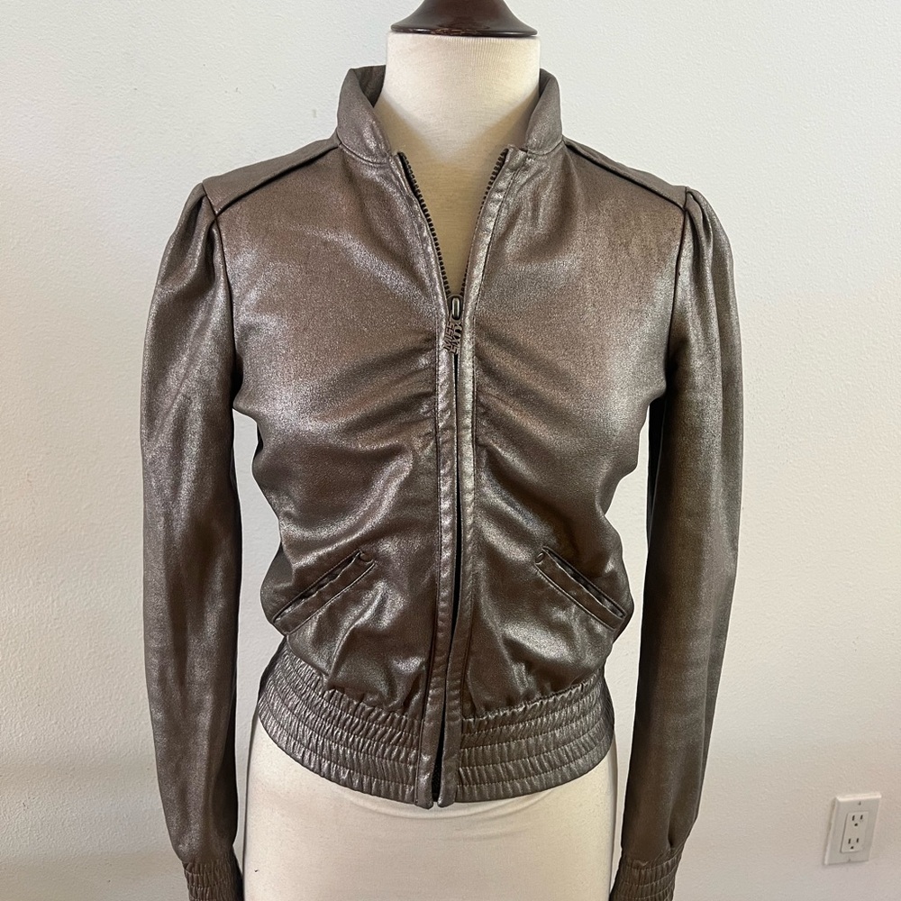 Y2K Vintage Miss Sixty Metallic Rose Gold / Bronze Bomber Jacket – Women’s Small